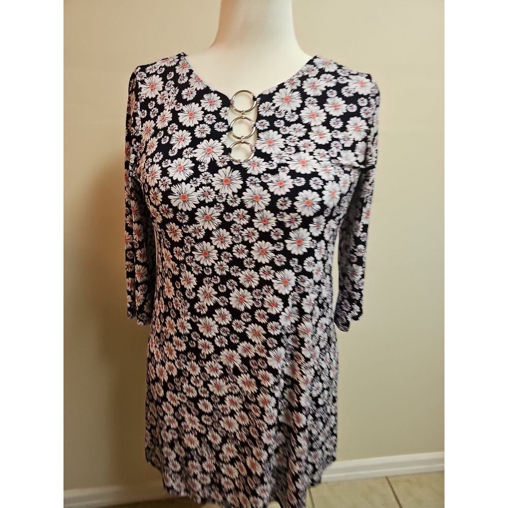 MSK Petite Navy Blue Stretch Boho Floral Dress With Lining SZ PL - Picture 2 of 7